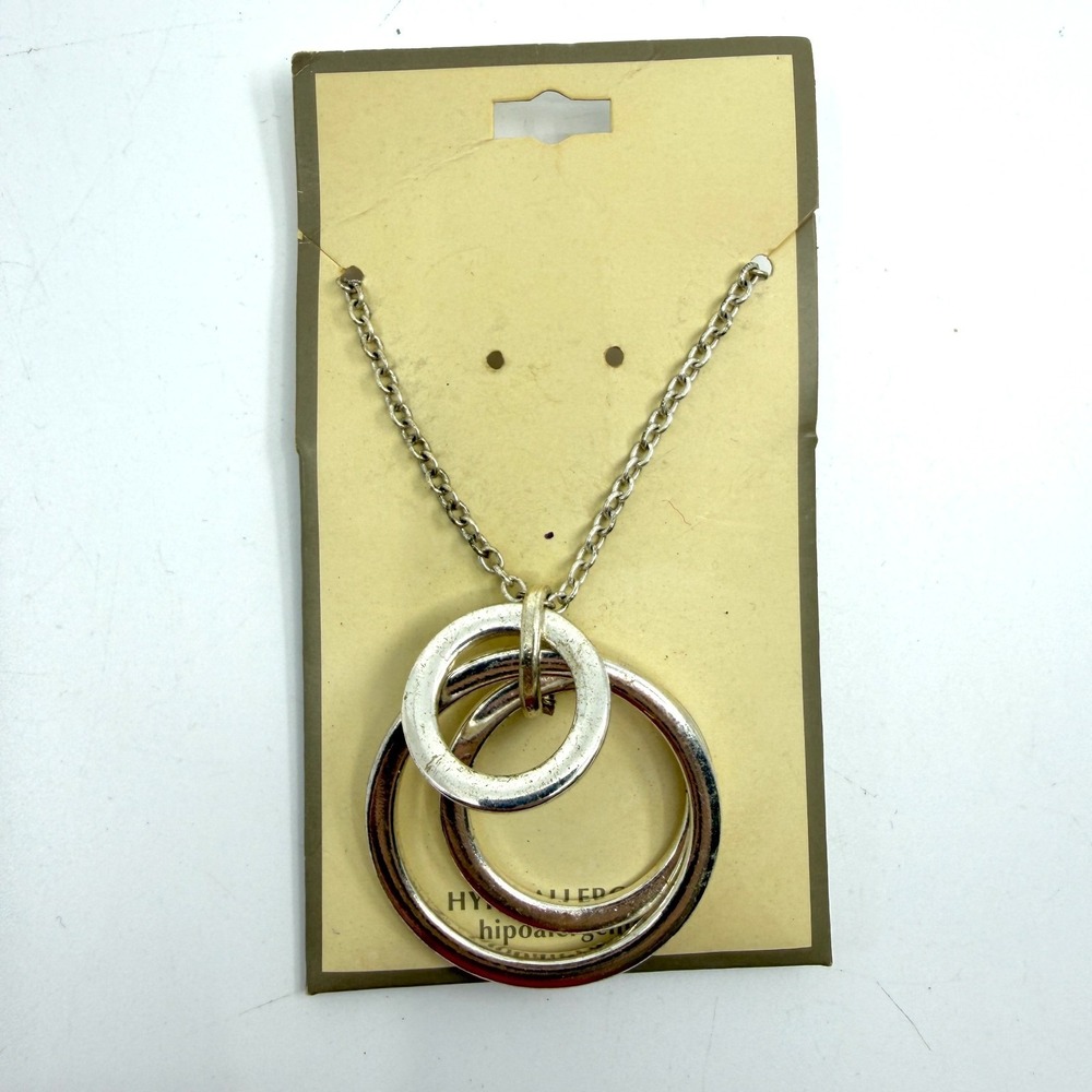 Chunky Silver Tone Interlocking Circle Pendant Necklace Statement Gift
